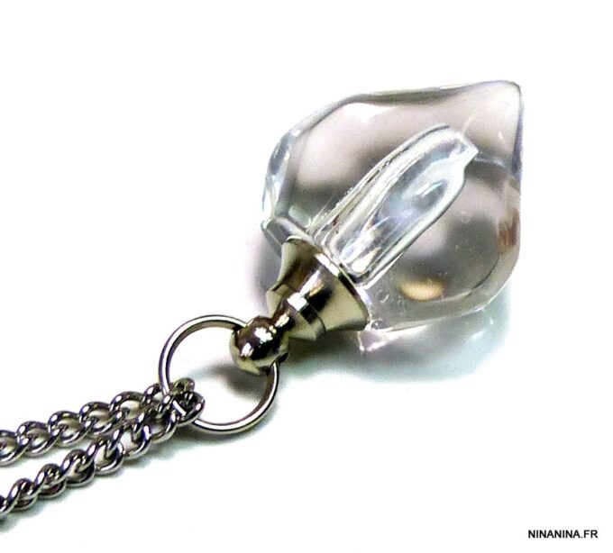 N4895h Collier fiole de parfum en verre coeur blanc