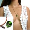N4900c collier cordon cuir fiole parfum diamant vert