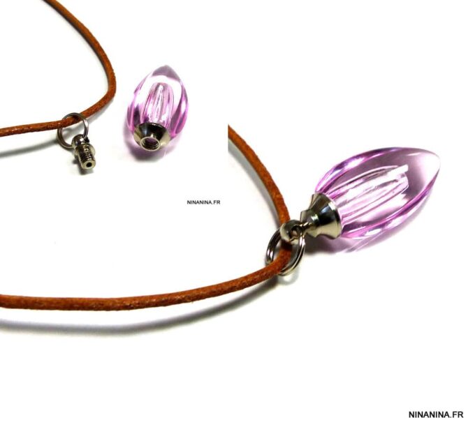 N4901a collier cordon cuir fiole parfum goutte rose
