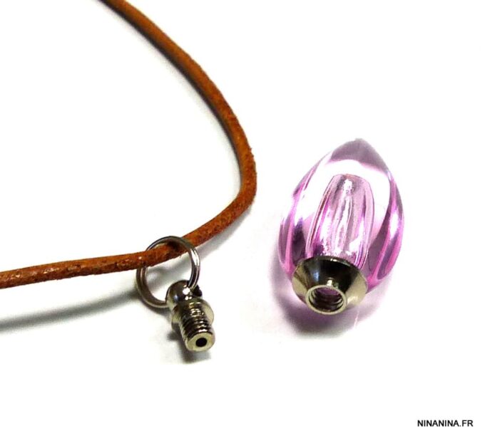 N4901b collier cordon cuir fiole parfum goutte rose