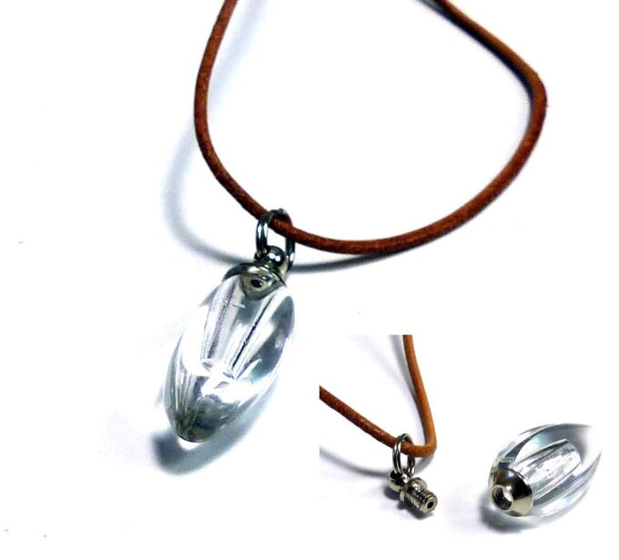 N4902a collier cordon cuir fiole parfum goutte verre