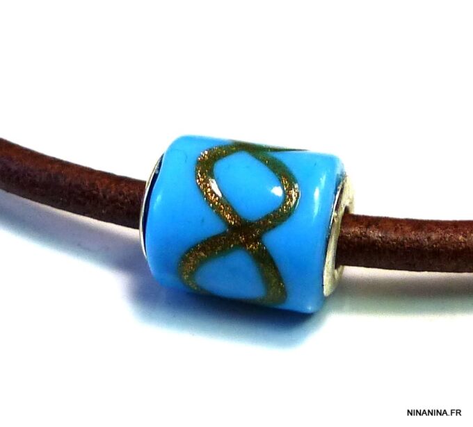 N4910b collier cordon cuir perle murano turquoise