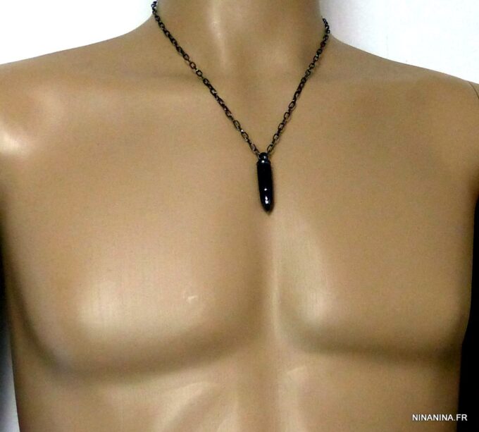 N4912b collier homme balle revolver acier inoxydable noire