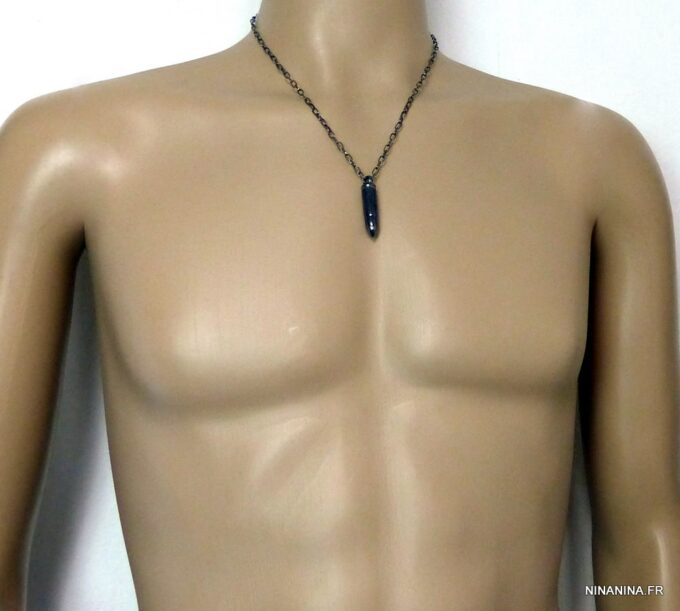 N4912c collier homme balle revolver acier inoxydable noire