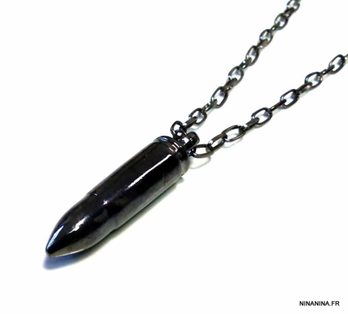 N4912d collier homme balle revolver acier inoxydable noire
