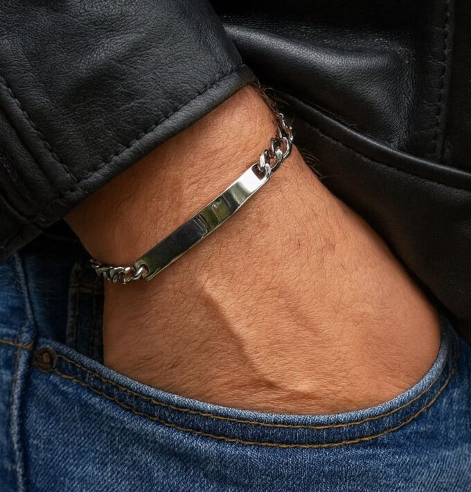 N4915 Gourmette Fine Acier Inoxydable Argenté - Bracelet Artisanal Fait Main En France - Bijoux Bracelets hommes en ligne Ninanina