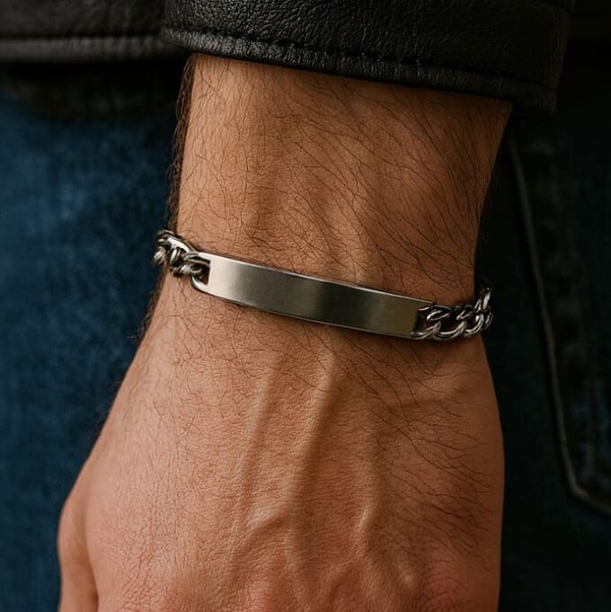 N4915d Gourmette Fine Acier Inoxydable Argenté - Bracelet Artisanal Fait Main En France - Bijoux Bracelets hommes en ligne Ninanina