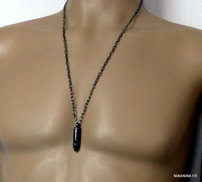 N4916c collier homme balle revolver noire acier inoxydable