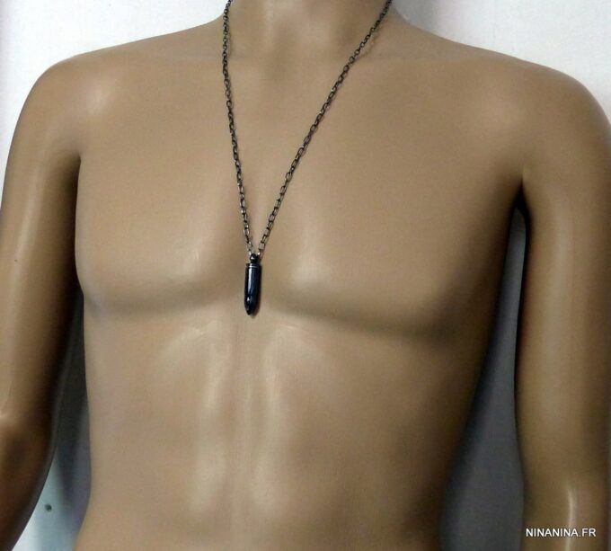 N4916d collier homme balle revolver noire acier inoxydable