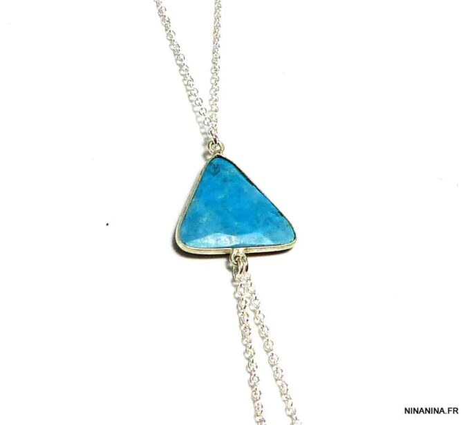 N4921a chaine de corps argent massif et triangle turquoise