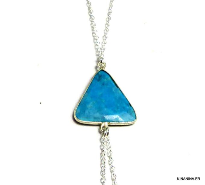N4921d chaine de corps argent massif et triangle turquoise