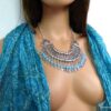 N4922d collier plastron métal argent et turquoise