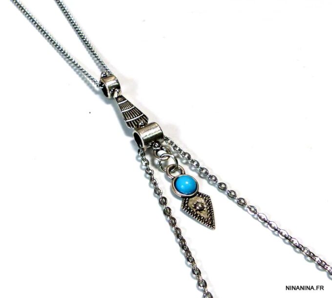 N4923d chaine de corps acier inoxydable et flèche turquoise