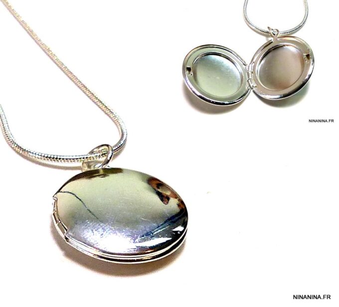 N4926 collier médaille porte-photo plaqué argent