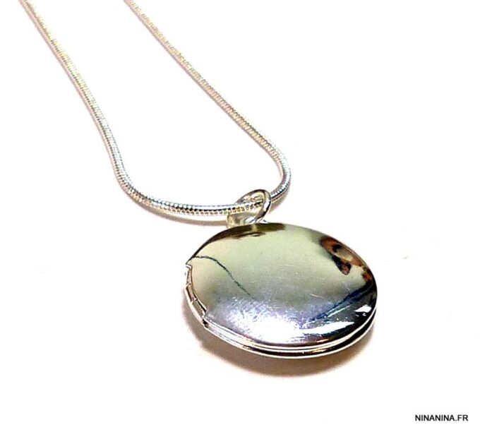 N4926b collier médaille porte-photo plaqué argent