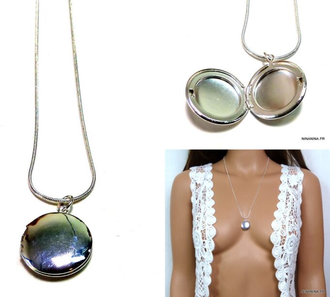 N4927a collier médaille porte-photo plaqué argent