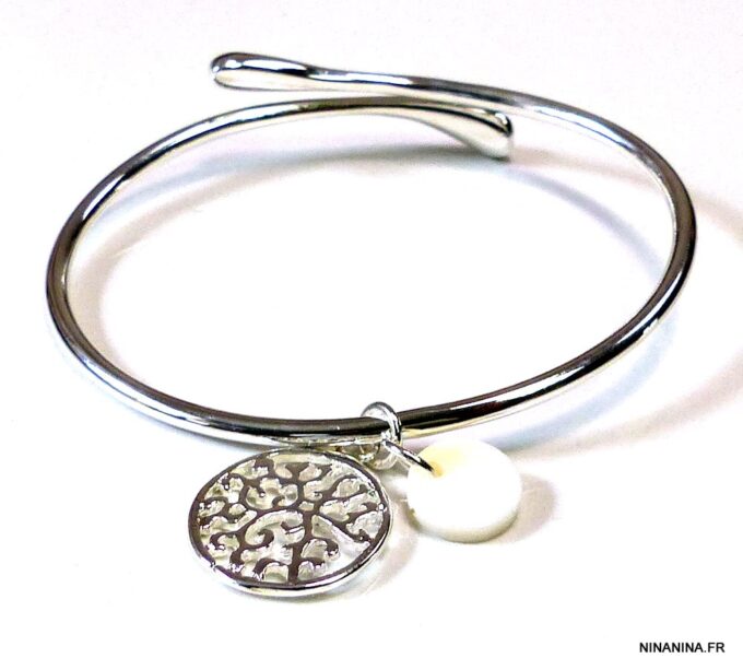 N4929b bracelet jonc plaqué argent et nacre