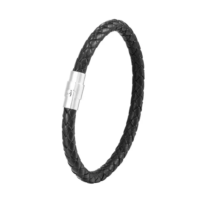 N4930 Bracelet cuir tressé homme fermoir acier aimanté - Bijoux Bracelets en ligne Ninanina