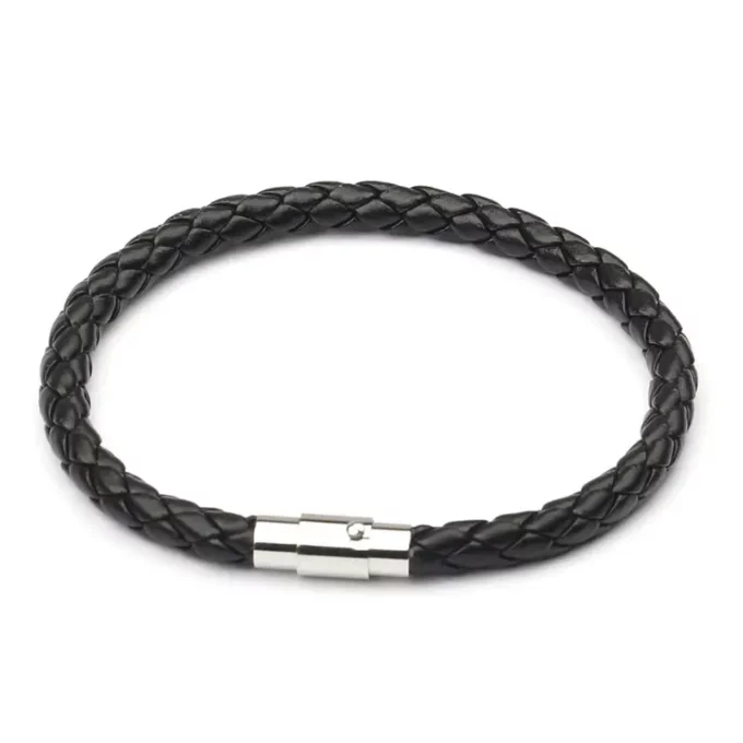 N4930B Bracelet cuir tressé homme fermoir acier aimanté - Bijoux Bracelets en ligne Ninanina