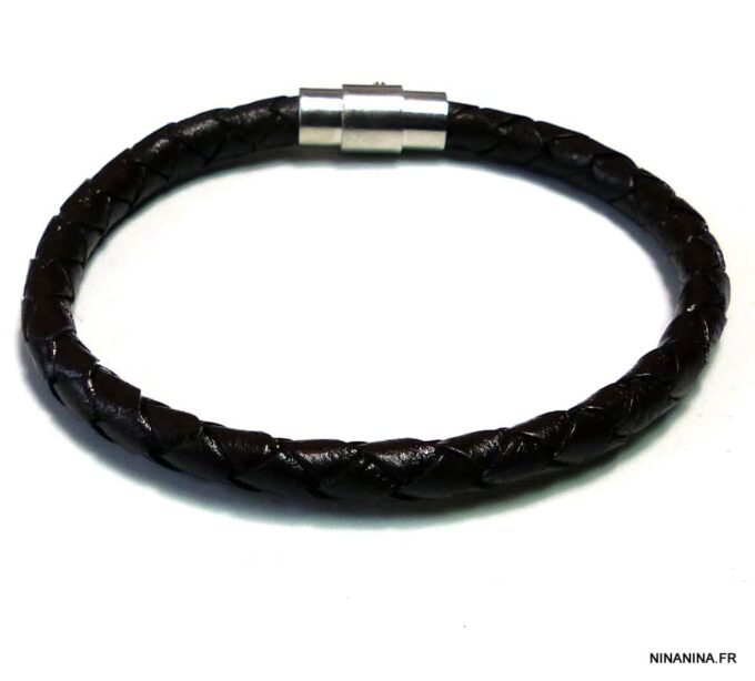N4930c bracelet cordon cuir tressé fermoir aimanté acier inoxydable