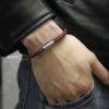 N4930C Bracelet cuir tressé homme fermoir acier aimanté - Bijoux Bracelets en ligne Ninanina