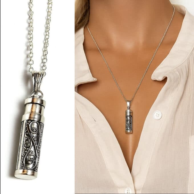 N4943 Pendentif urne funéraire Argent 925 massif - Collier artisanal - Bijoux colliers funéraires en ligne Ninanina