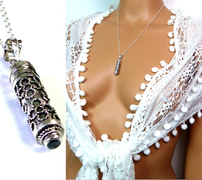 N4945 collier fiole parfum argent massif