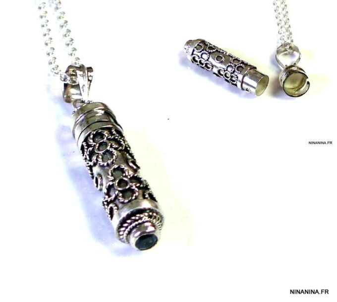 N4945a collier fiole parfum argent massif