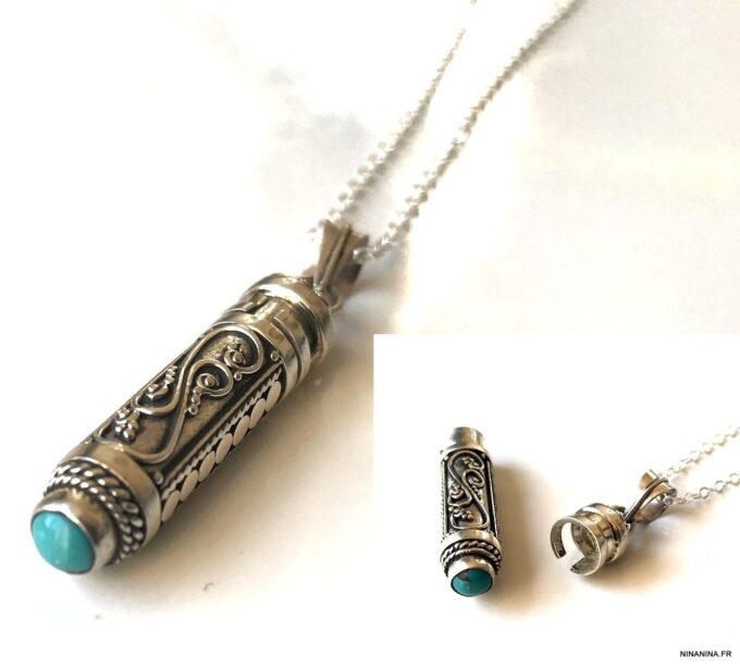 N4947 Sautoir parfum - Collier flacon parfumeur Argent 925 - Bijoux Colliers en ligne Ninanina