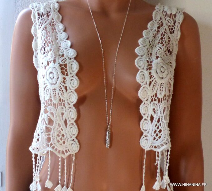 N4947a Collier sautoir pendentif fiole parfum argent 925 massif larimar - Bijoux Colliers en ligne ninanina