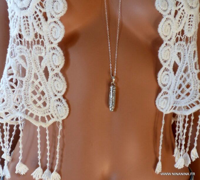 N4947b Collier sautoir pendentif fiole parfum argent 925 massif larimar - Bijoux Colliers en ligne ninanina