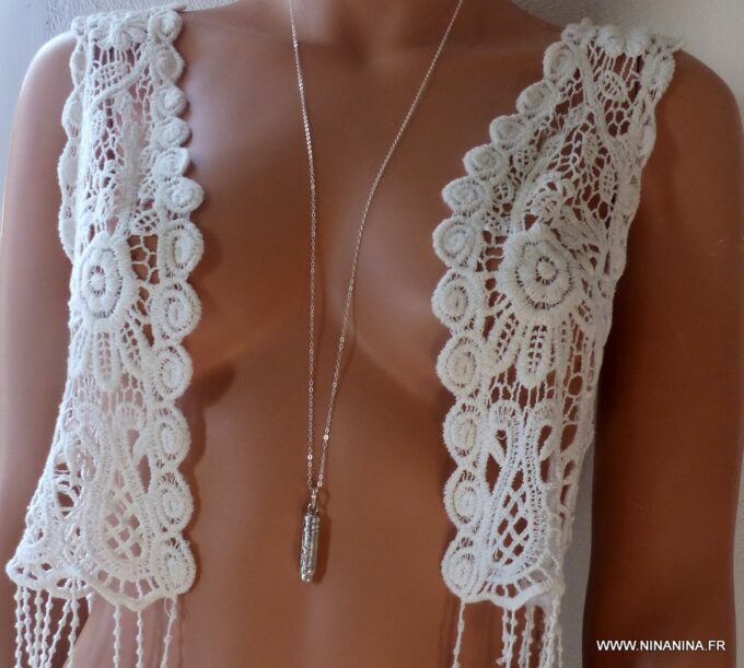 N4947d Collier sautoir pendentif fiole parfum argent 925 massif larimar - Bijoux Colliers en ligne ninanina