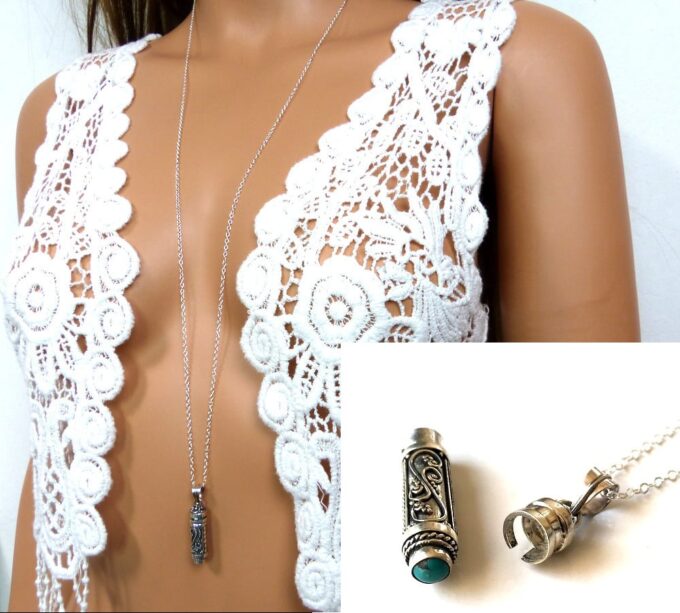 N4947d Sautoir parfum - Collier flacon parfumeur Argent 925 - Bijoux Colliers en ligne Ninanina