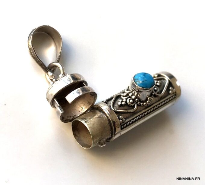 N4949a Pendentif cineraire Argent 925 massif Et Turquoise - Bijoux Pendentifs en ligne Ninanina