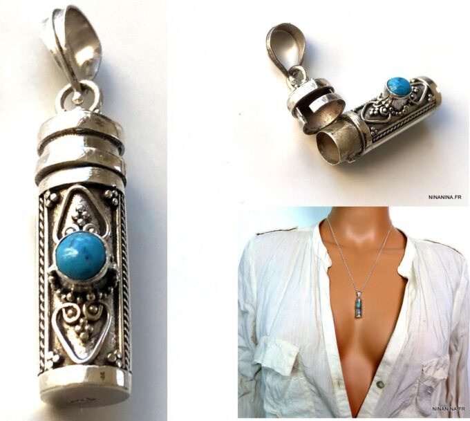 N4949B Pendentif cineraire Argent 925 massif Et Turquoise - Bijoux Pendentifs en ligne Ninanina