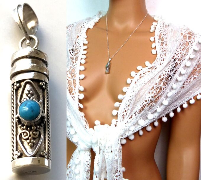 N4949d Pendentif cineraire Argent 925 massif Et Turquoise - Bijoux Pendentifs en ligne Ninanina