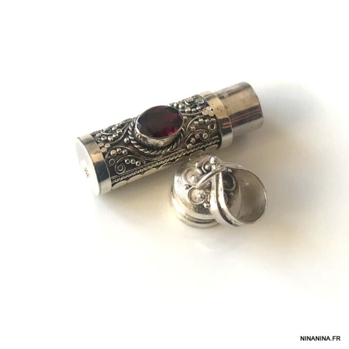 N4956a Pendentif parfum Argent 925 Et Grenat rouge - Bijoux Colliers en ligne Ninanina