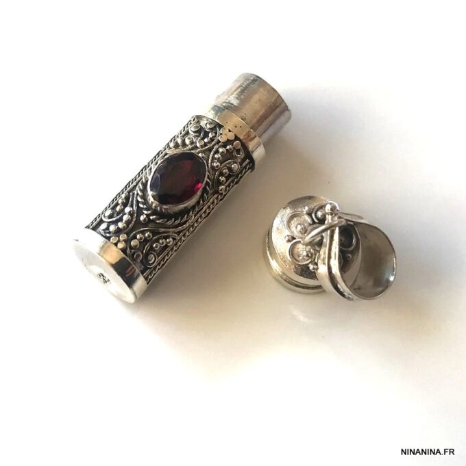 N4956f Pendentif parfum Argent 925 Et Grenat rouge - Bijoux Colliers en ligne Ninanina