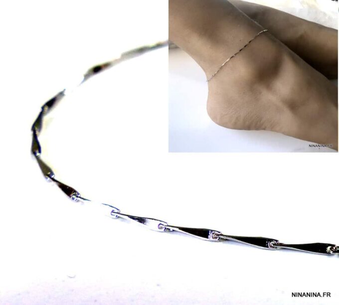 N4964a Chaine de cheville maille fantaisie Argent 925 massif - Bijoux de pied en ligne Ninanina