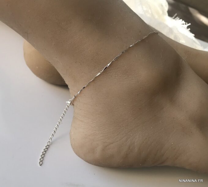 N4964b Chaine de cheville maille fantaisie Argent 925 massif - Bijoux de pied en ligne Ninanina