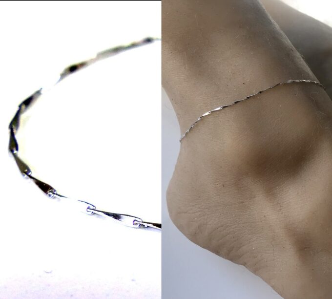 N4964c Chaine de cheville maille fantaisie Argent 925 massif - Bijoux de pied en ligne Ninanina