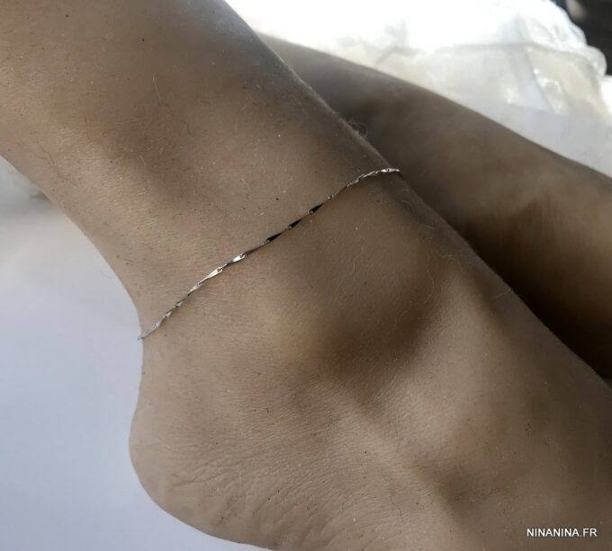 N4964d Chaine de cheville maille fantaisie Argent 925 massif - Bijoux de pied en ligne Ninanina