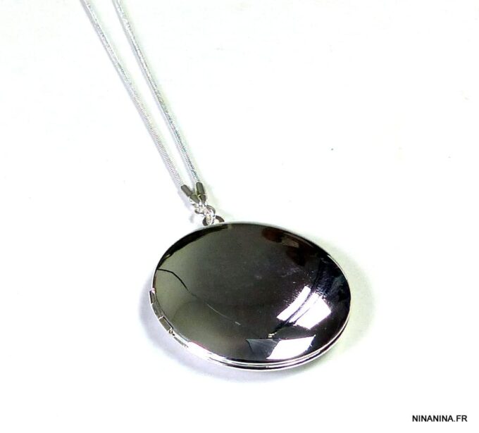 N4965b collier long porte-photo médaillon plaqué argent