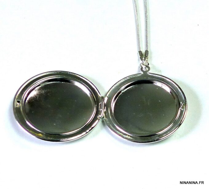 N4965d collier long porte-photo médaillon plaqué argent