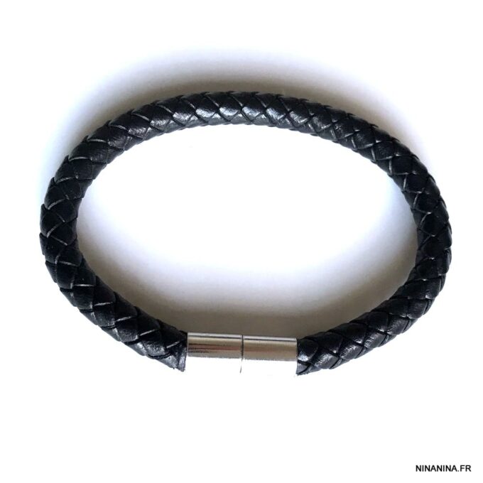 N4970b Bracelet cuir tressé homme luxe fermoir Argent 925 - Bijoux Bracelets en ligne Ninanina