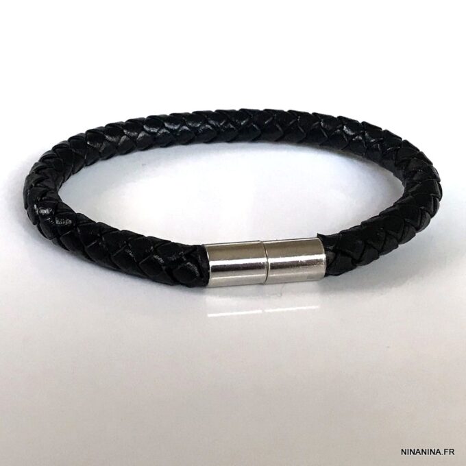 N4970d Bracelet cuir tressé homme luxe fermoir Argent 925 - Bijoux Bracelets en ligne Ninanina