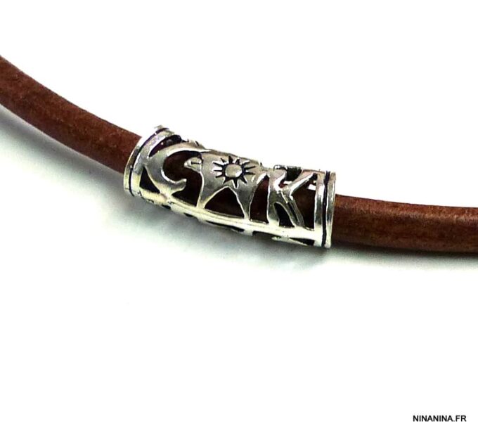N4973a collier cuir et perle tube massif