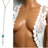 N4978 collier plume argent massif et turquoise
