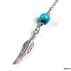 N4978a collier plume argent massif et turquoise