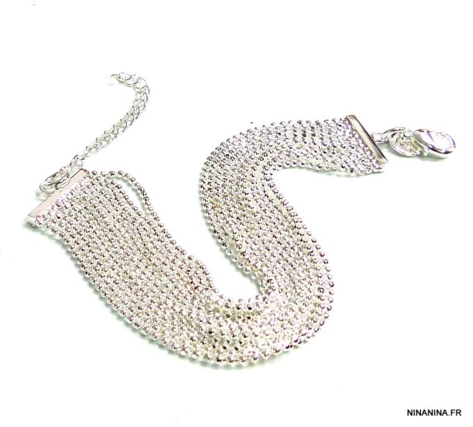 N4987a bracelet manchette chainettes boule plaqué argent